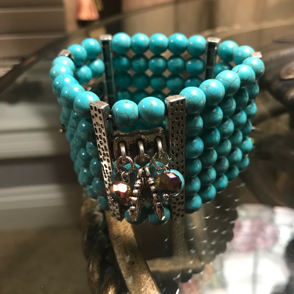 Genuine Turquoise Muli-Strand Charm Bracelet